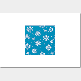 Christmas Folk Snowflakes2 Ice Blue Posters and Art